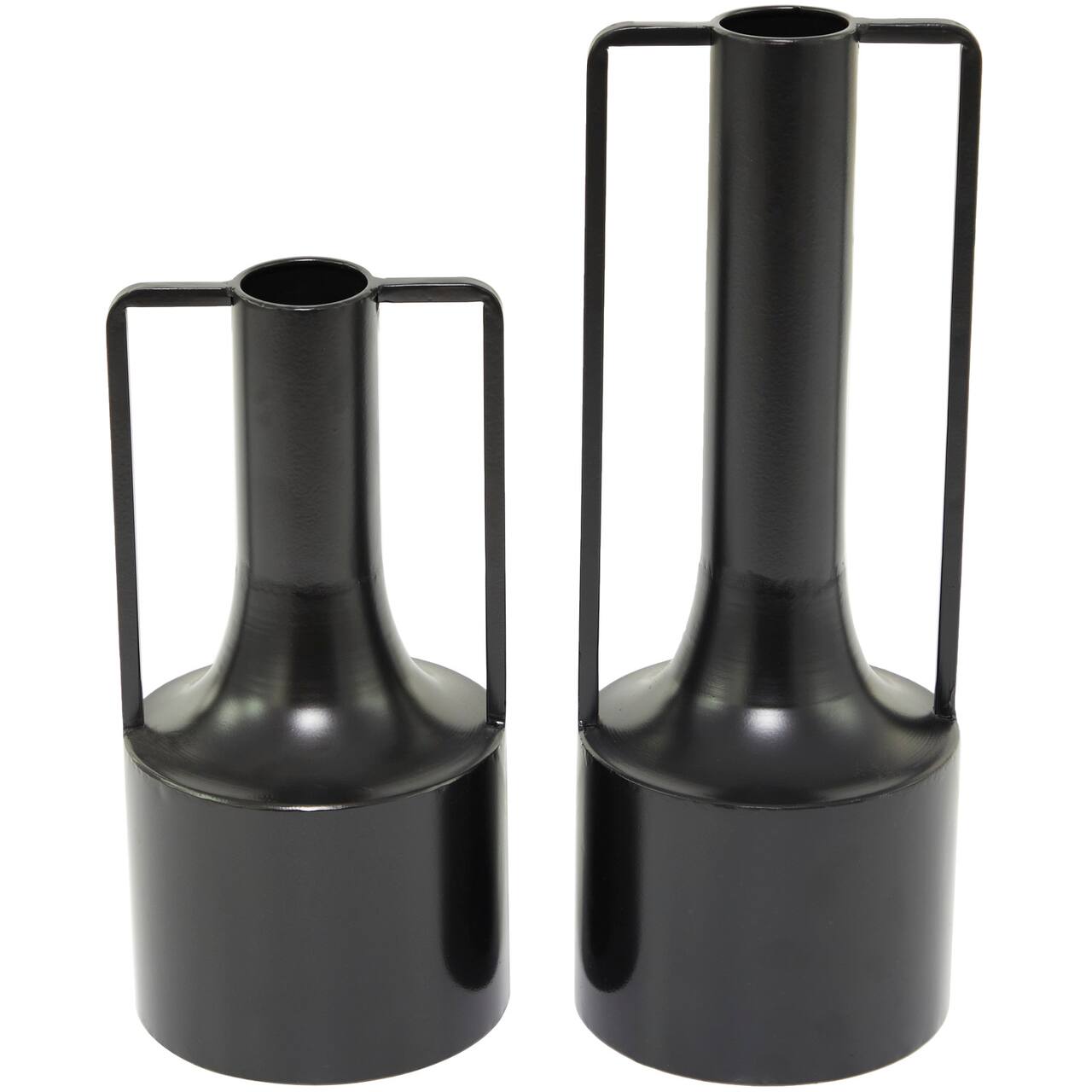 Black Metal Vase with Handles Set of 2 16", 12"